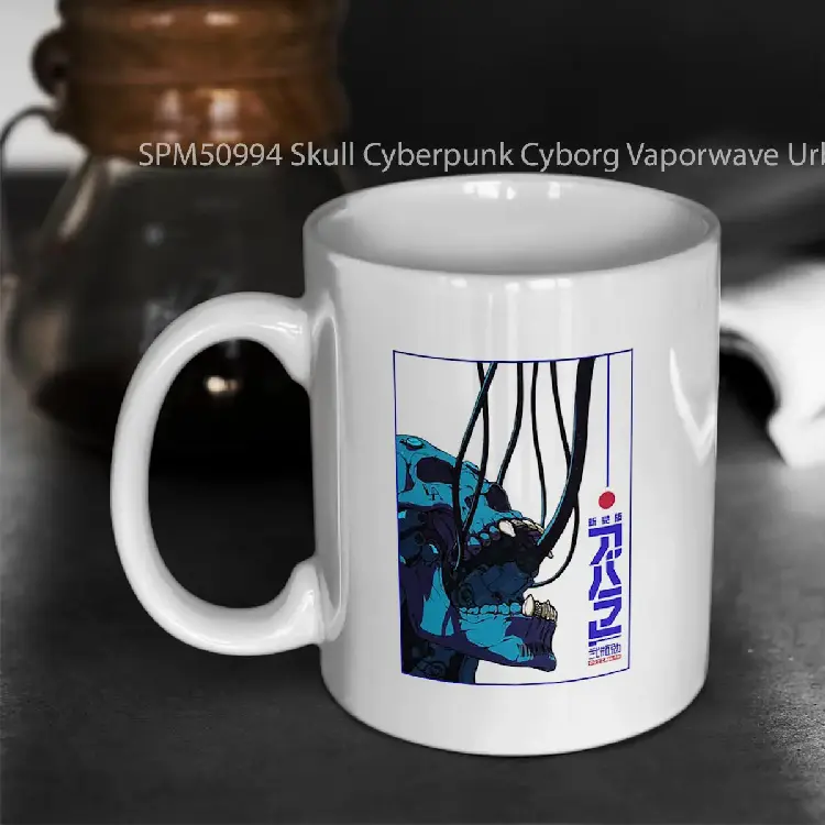 SPM50994 Skull Cyberpunk Cyborg Vaporwave Urban Style Gelas Keramik Supermug