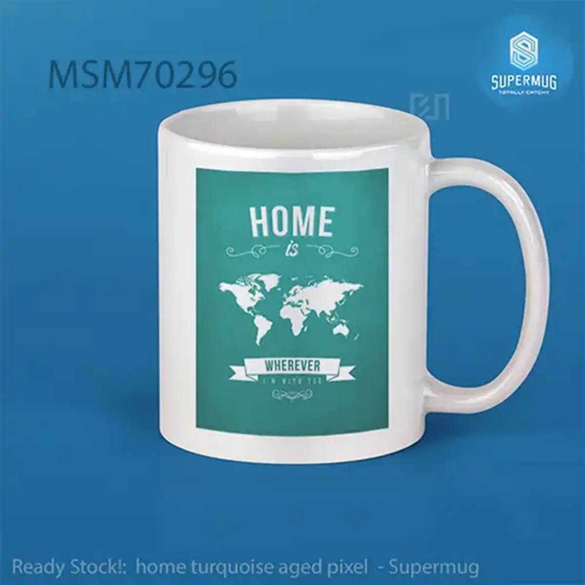 home turquoise aged pixel Super Mug