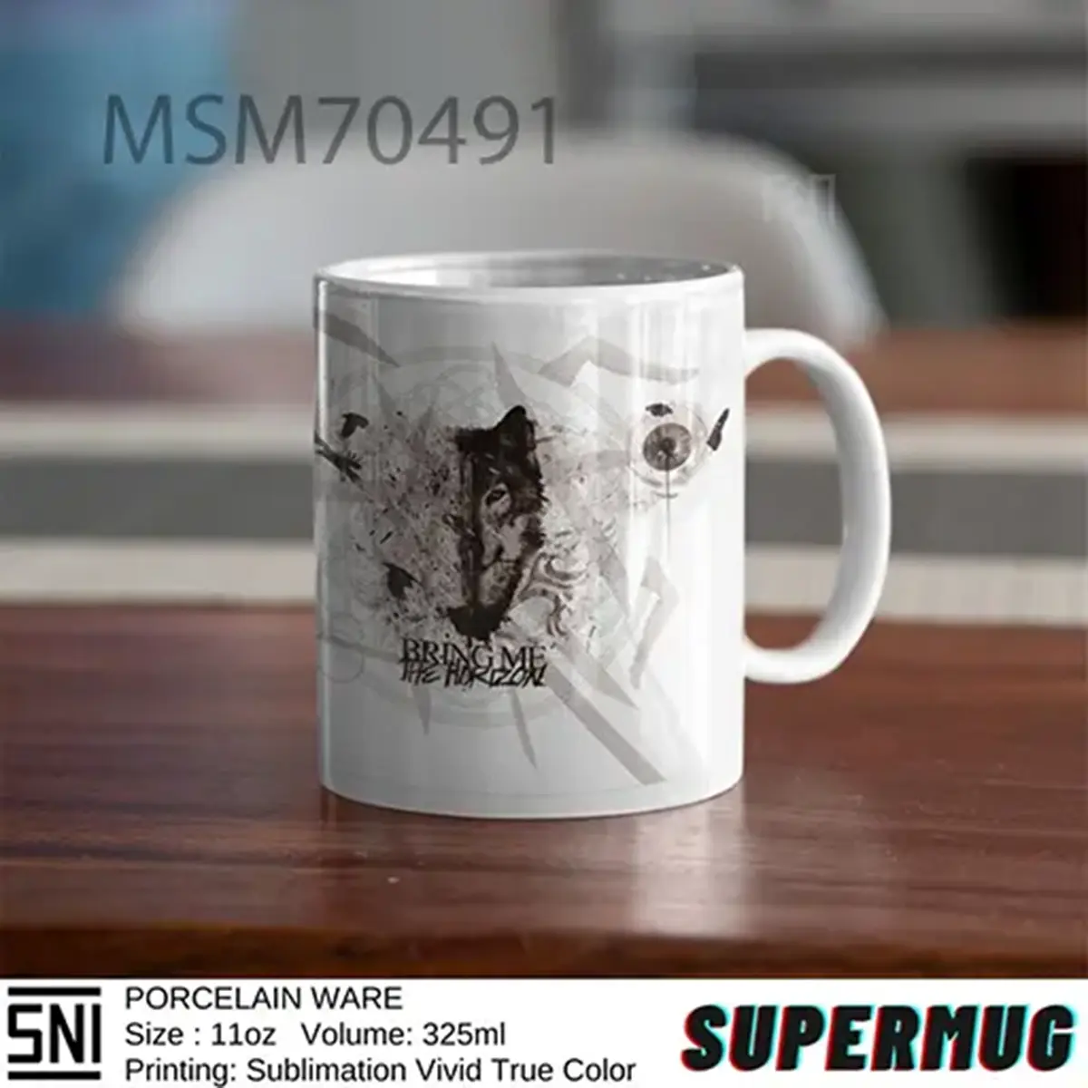 Gelas Kopi Wolf Artwork Bring Me The Horizon Super Mug
