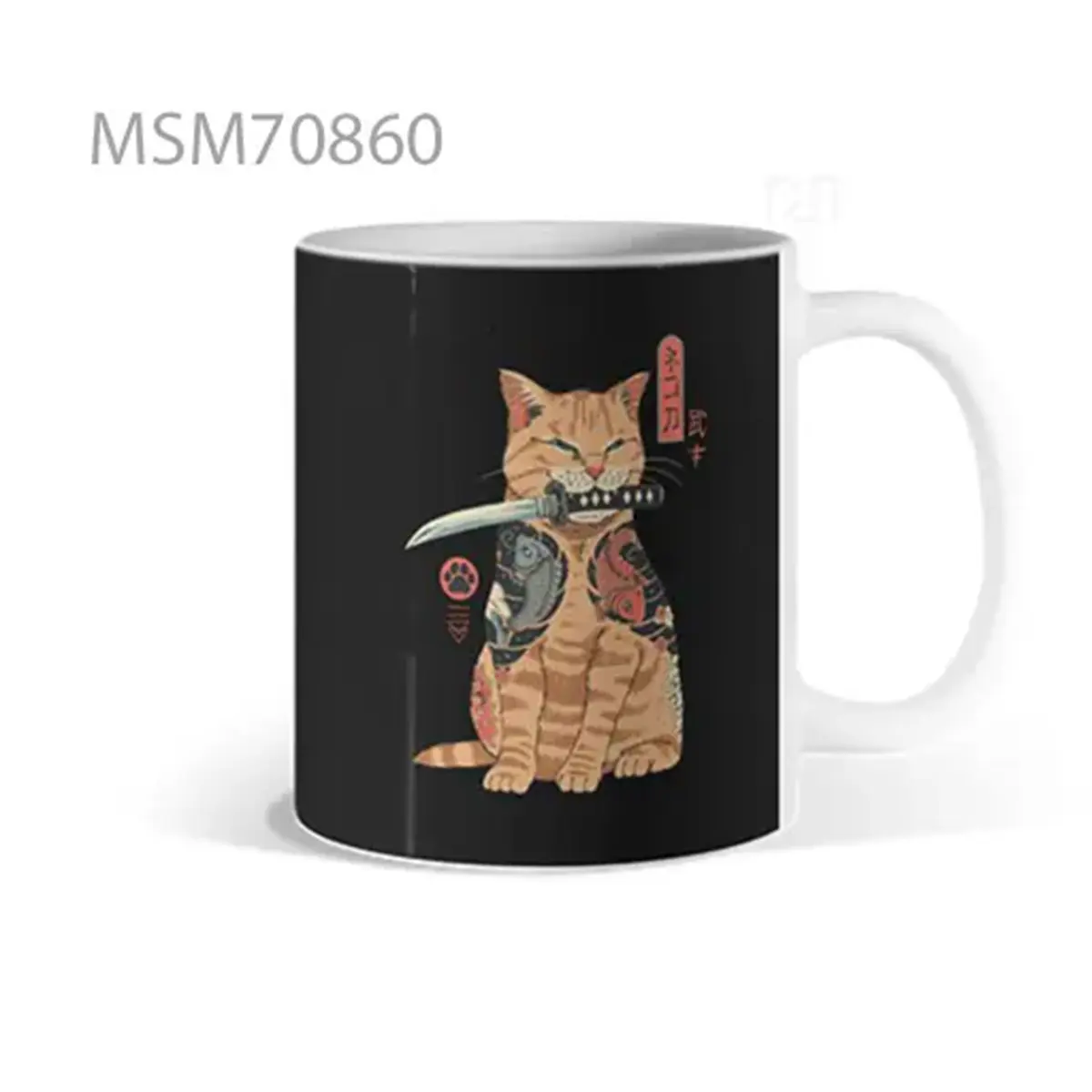 Samurai Cat Streetwear Black Mug