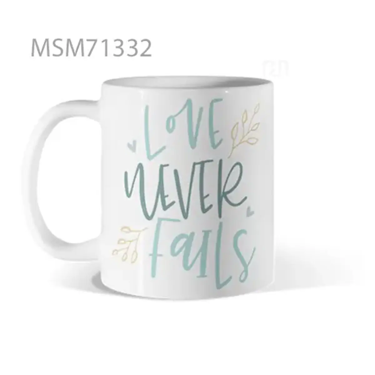 Love Never Fails Typography Mug