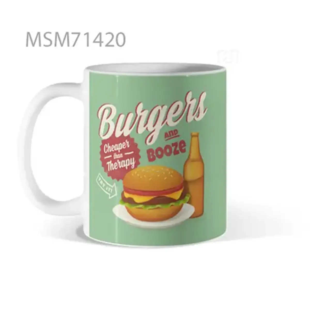 Burgers, Bacon & Booze Typography Mug