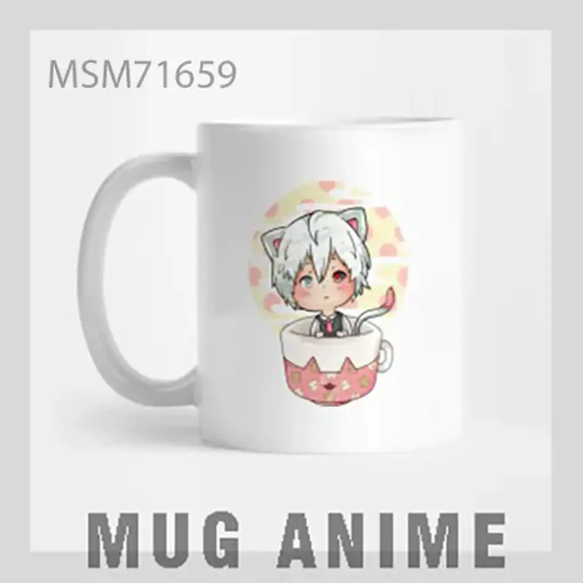 White Haired Anime Character Mug