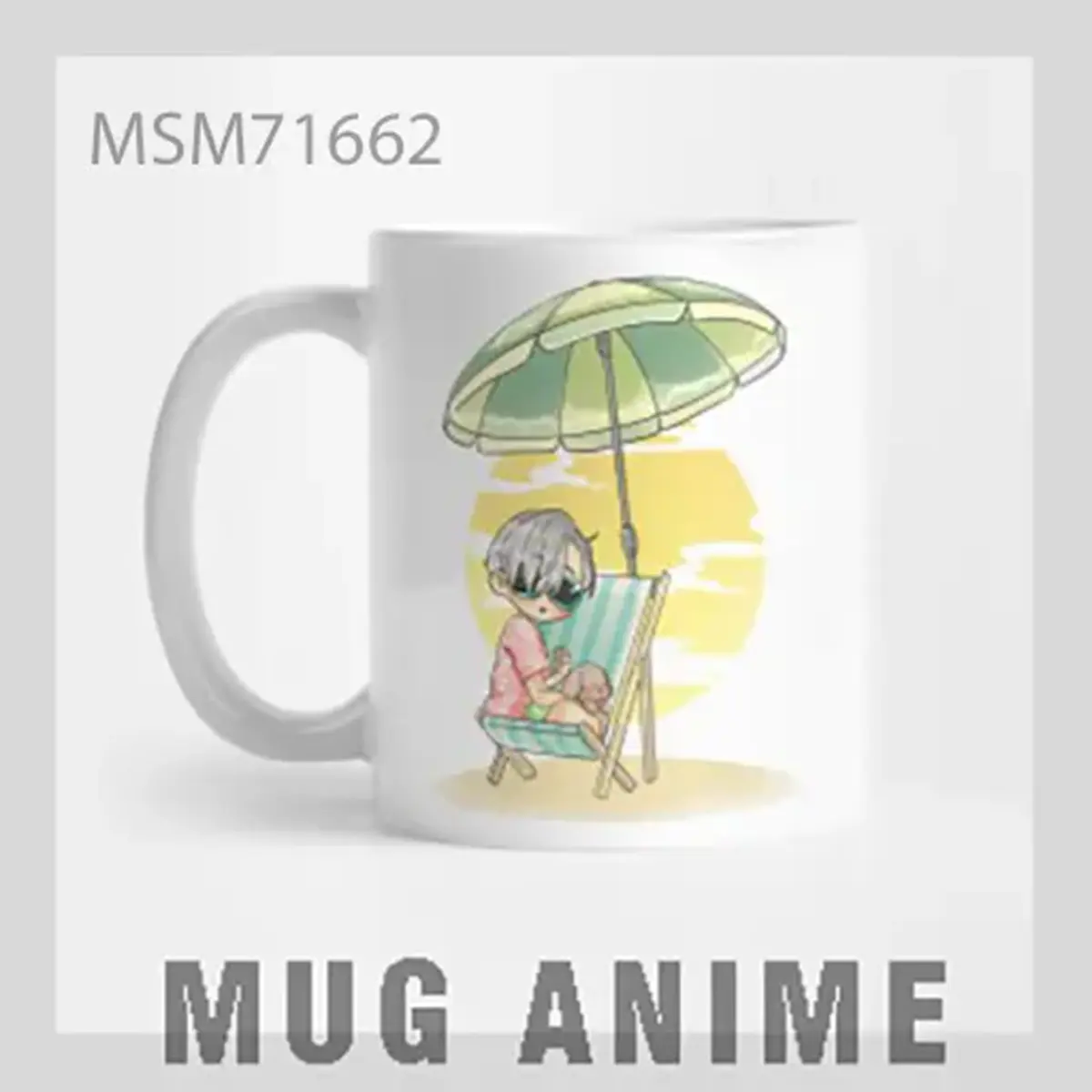 Anime Character with Umbrella (Green) Mug