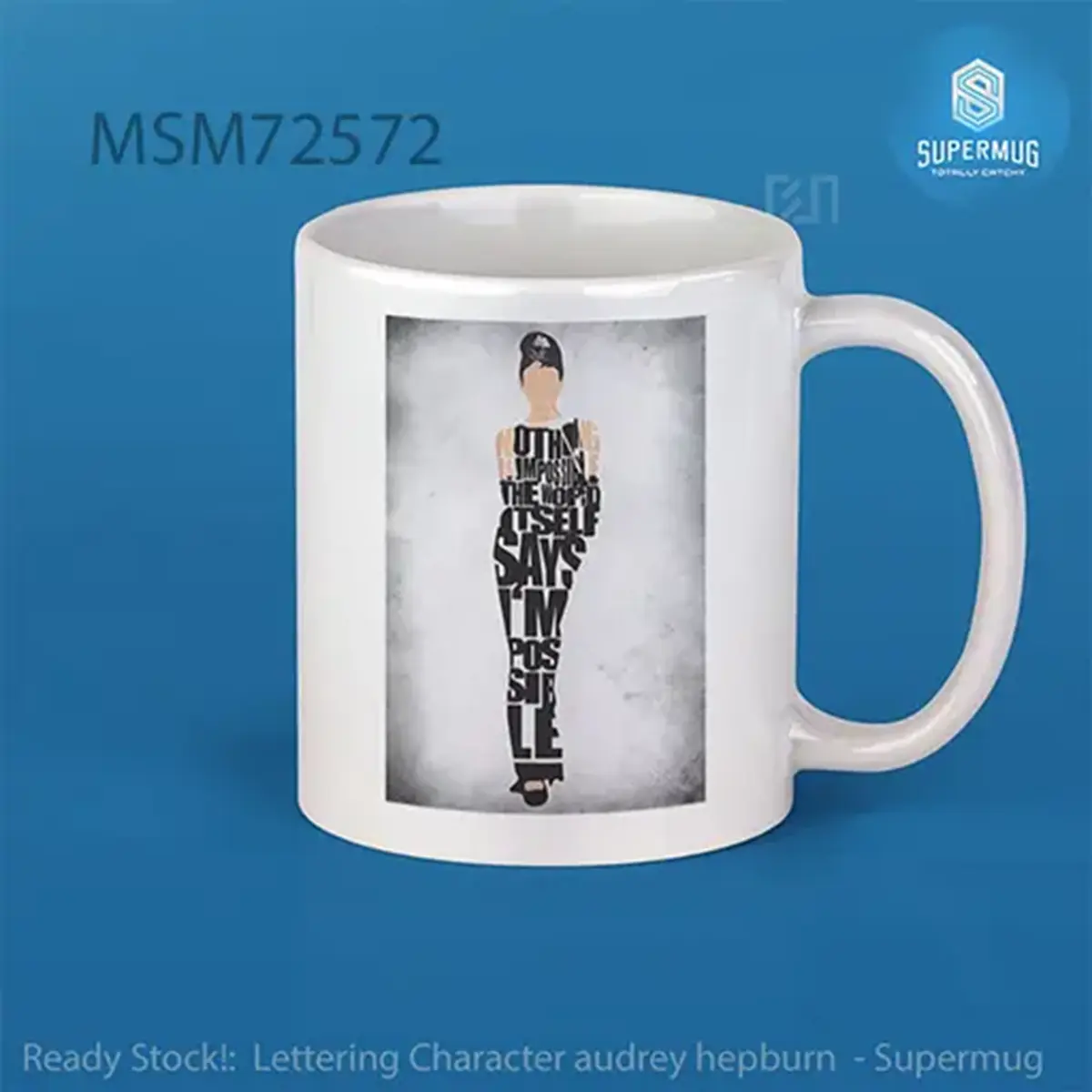 Desain Lettering Character Audrey Hepburn – Super Mug
