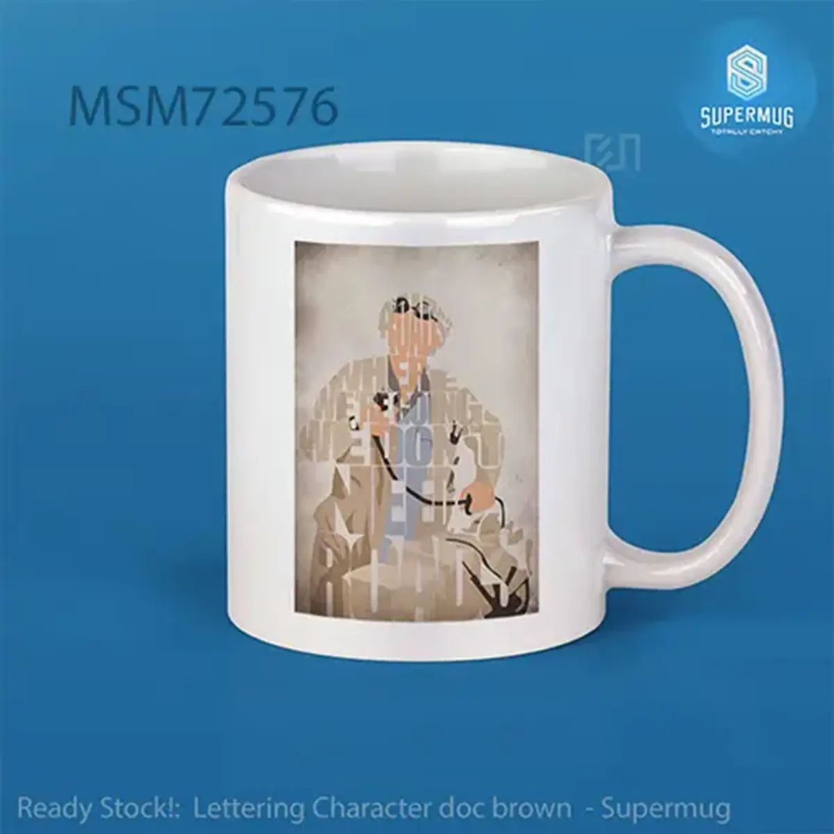 Desain Lettering Character Doc Brown – Super Mug