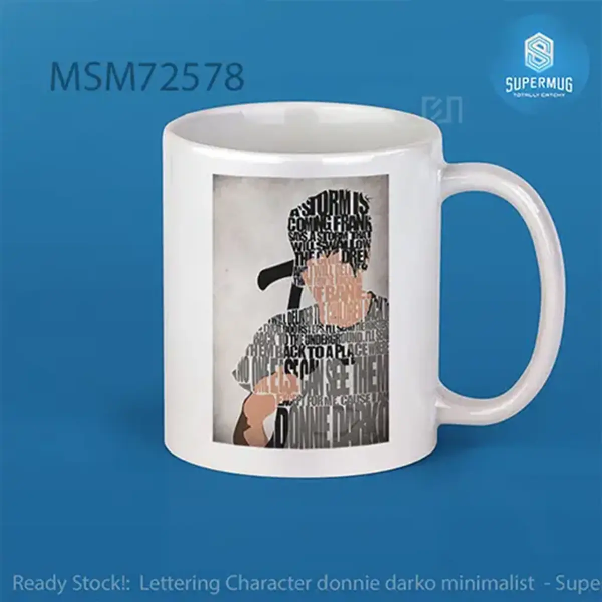 Desain Lettering Character Donnie Darko Minimalist – Super Mug