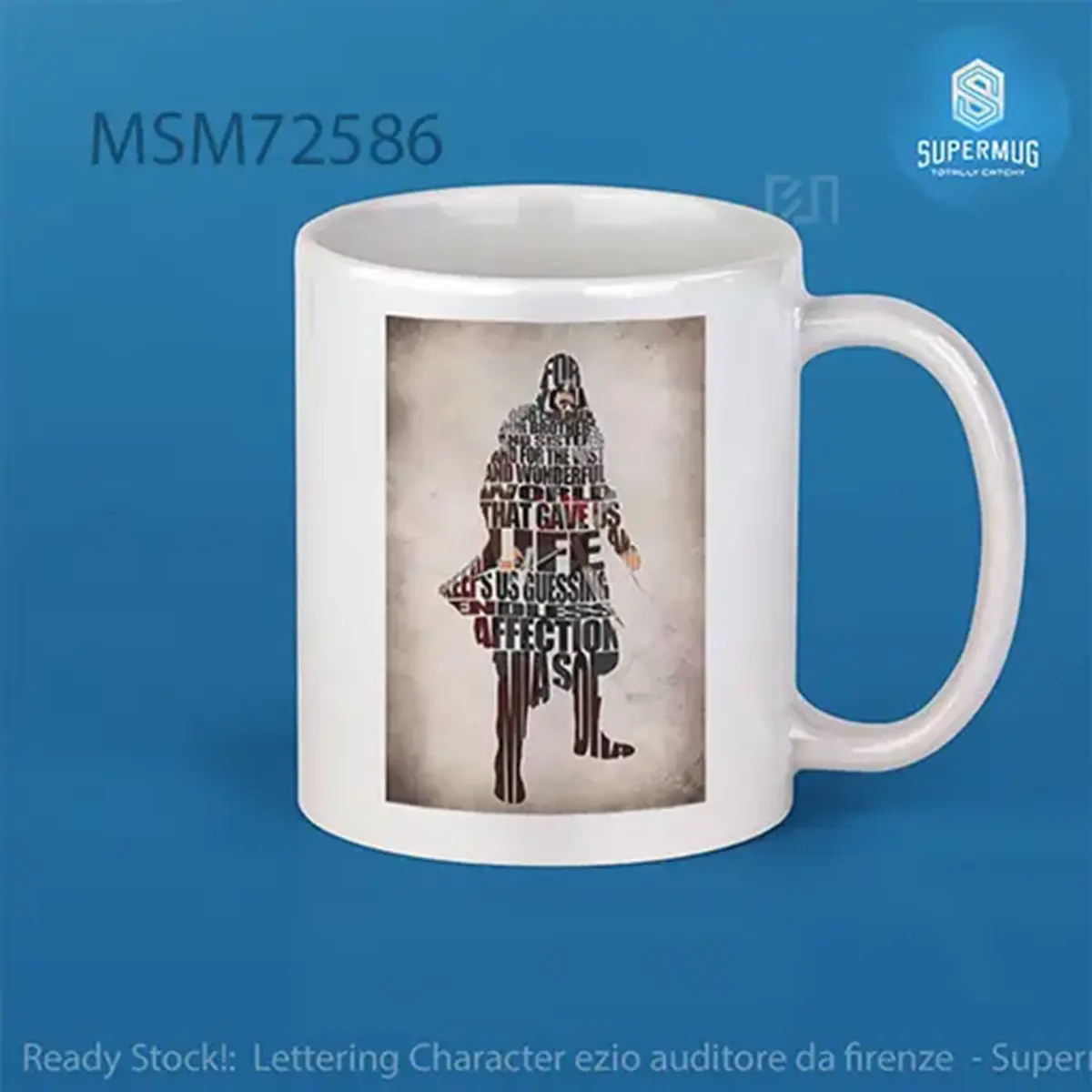 Desain Lettering Character Ezio Auditore da Firenze – Super Mug