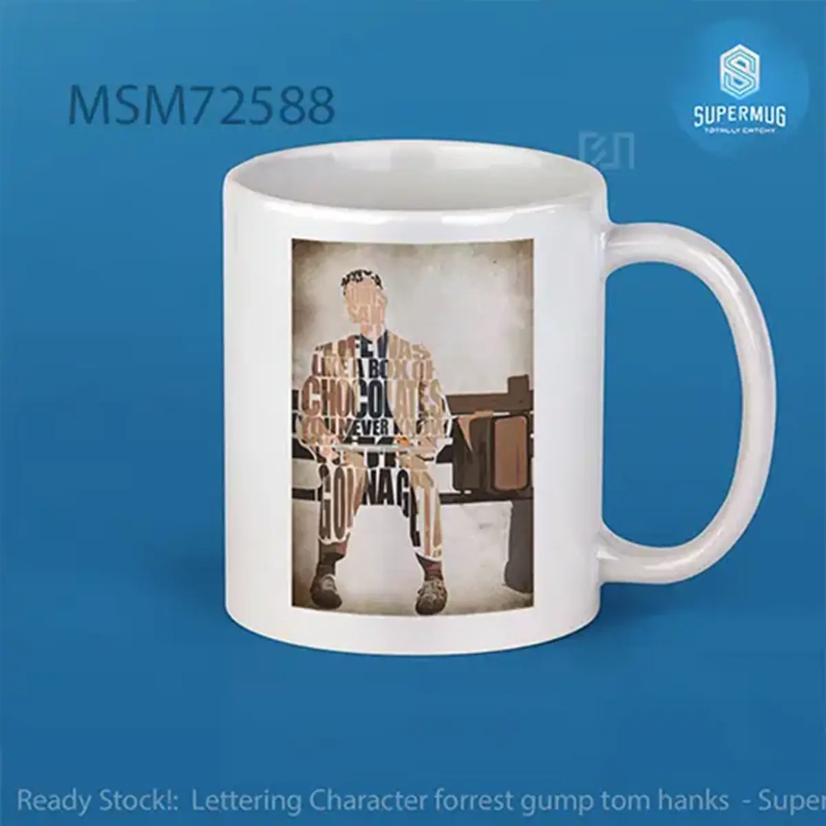 Desain Lettering Character Forrest Gump (Tom Hanks) – Super Mug