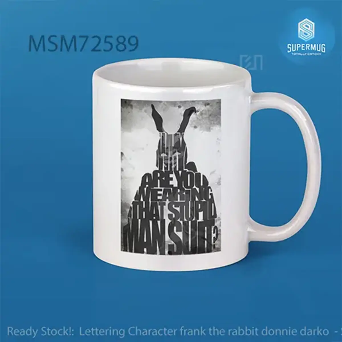 Desain Lettering Character Frank the Rabbit (Donnie Darko) – Super Mug