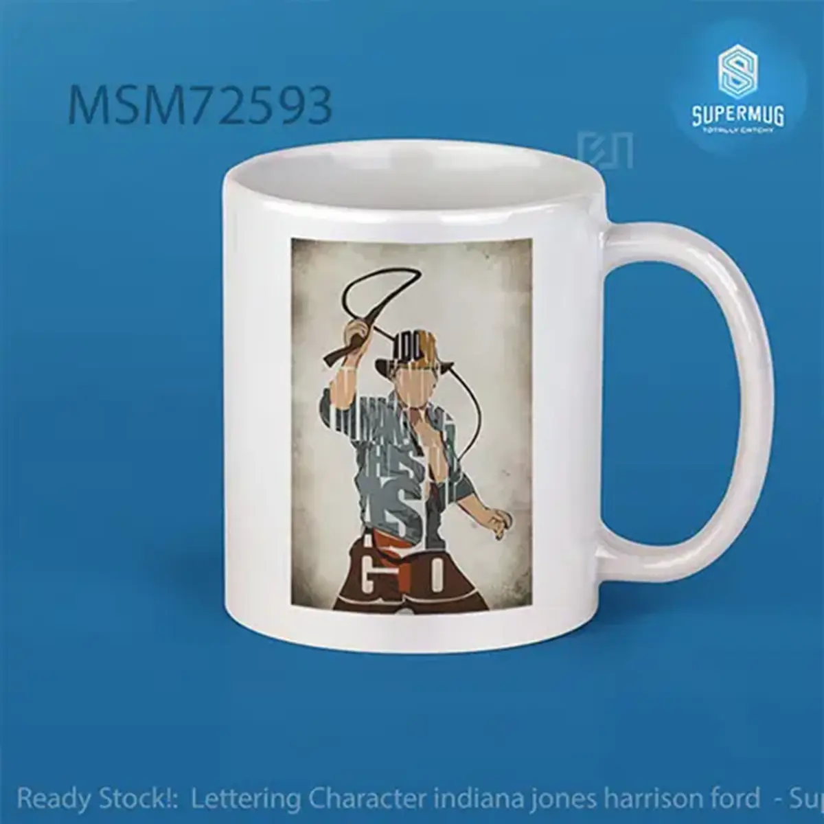 Desain Lettering Character Indiana Jones (Harrison Ford) – Super Mug