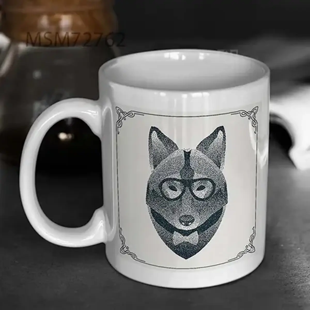 Halftone Dotwork Hipster Wolf With Krol Mug