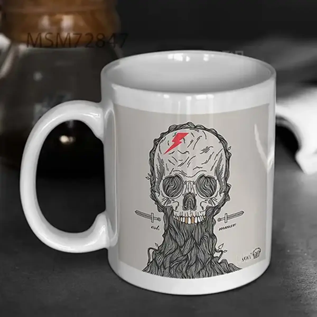 Thin Line Skull Label Retro Vector Mug