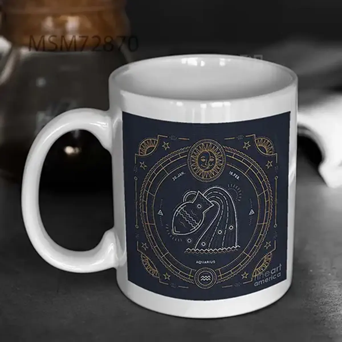 Vintage Thin Line Aquarius Zodiac Sign Mug